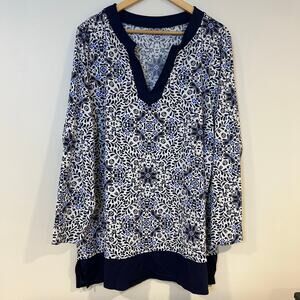 LANDS END 2X Swim Rash Guard Tunic Top Vacation Summer Comfort Stretch EUC